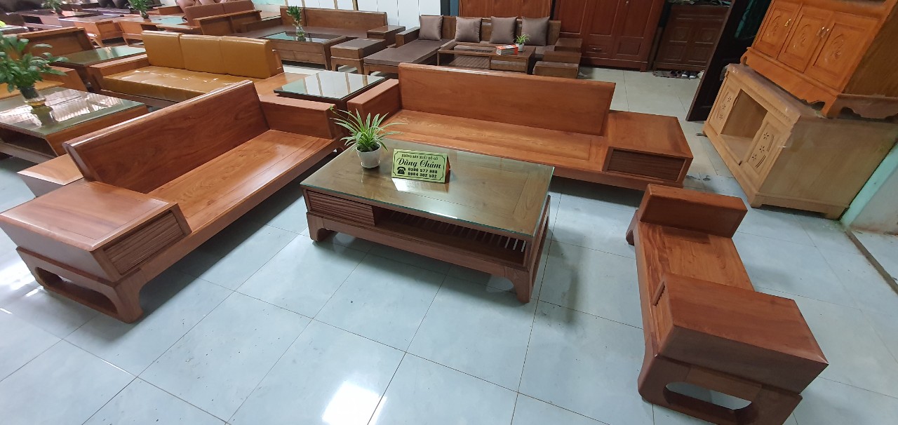 Bàn ghế gỗ phòng khách 2 văng gỗ hương đá cao cấp hiện đại
